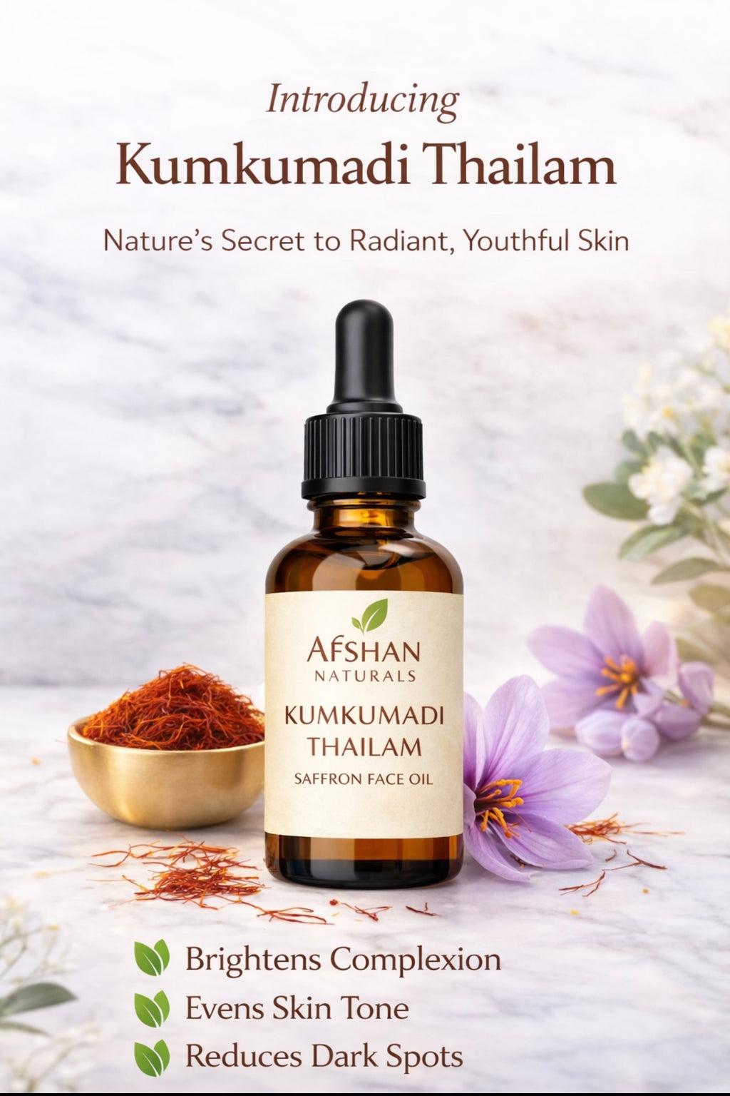 Afshan Naturals Kumkumadi Thailam – Saffron Face Oil for Glowing Skin
